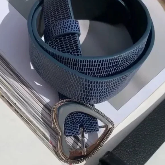 ?BLUE & BLACK SNAKE PRINT SILVER STUDDED HEART BELT SEEN ON BELLA HADID NWT Luv Aj | Accessories | Blue Black Snake Print Silver Studded  main image 3